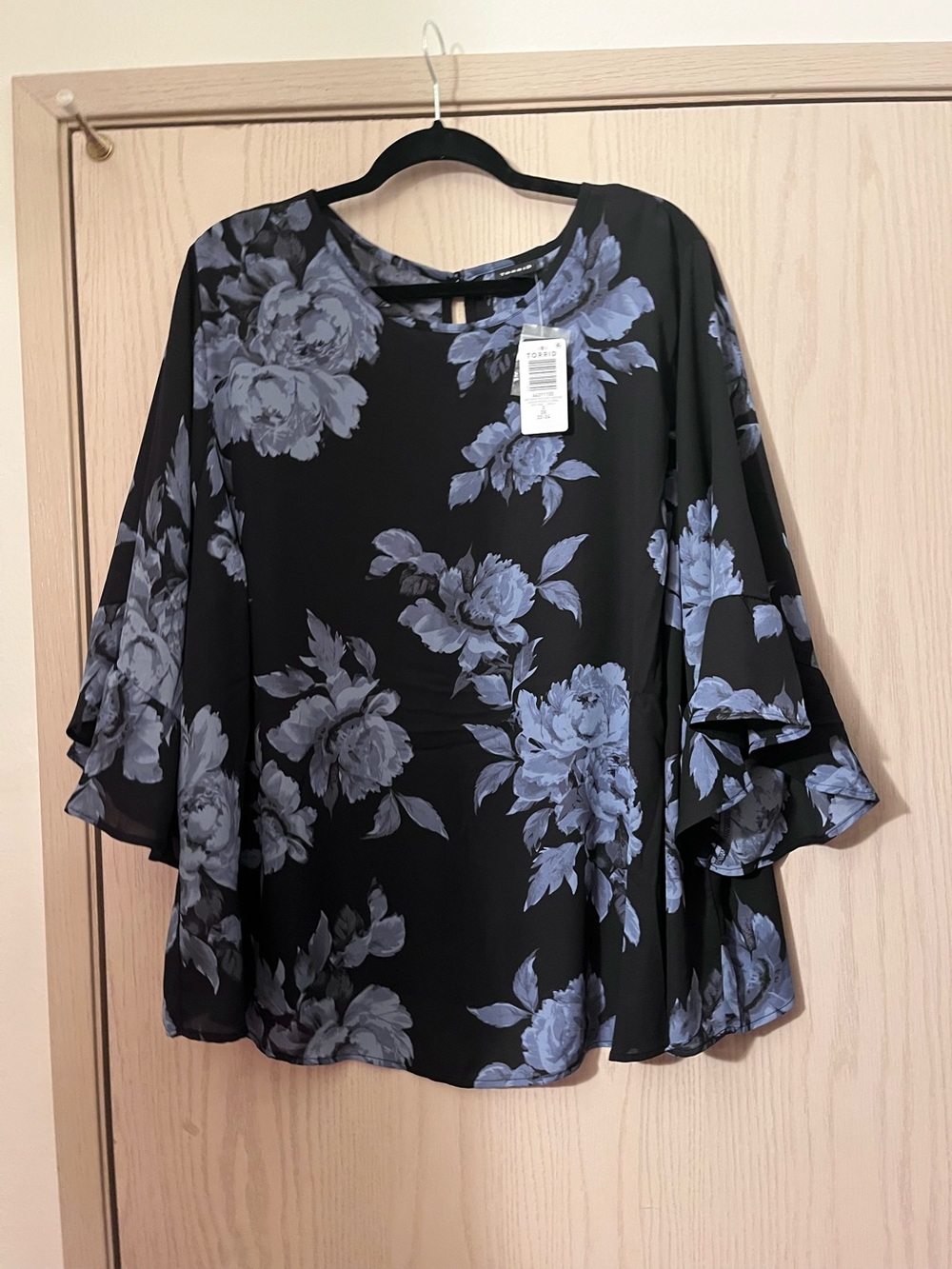 torrid Black Blouse with Blue Floral Print